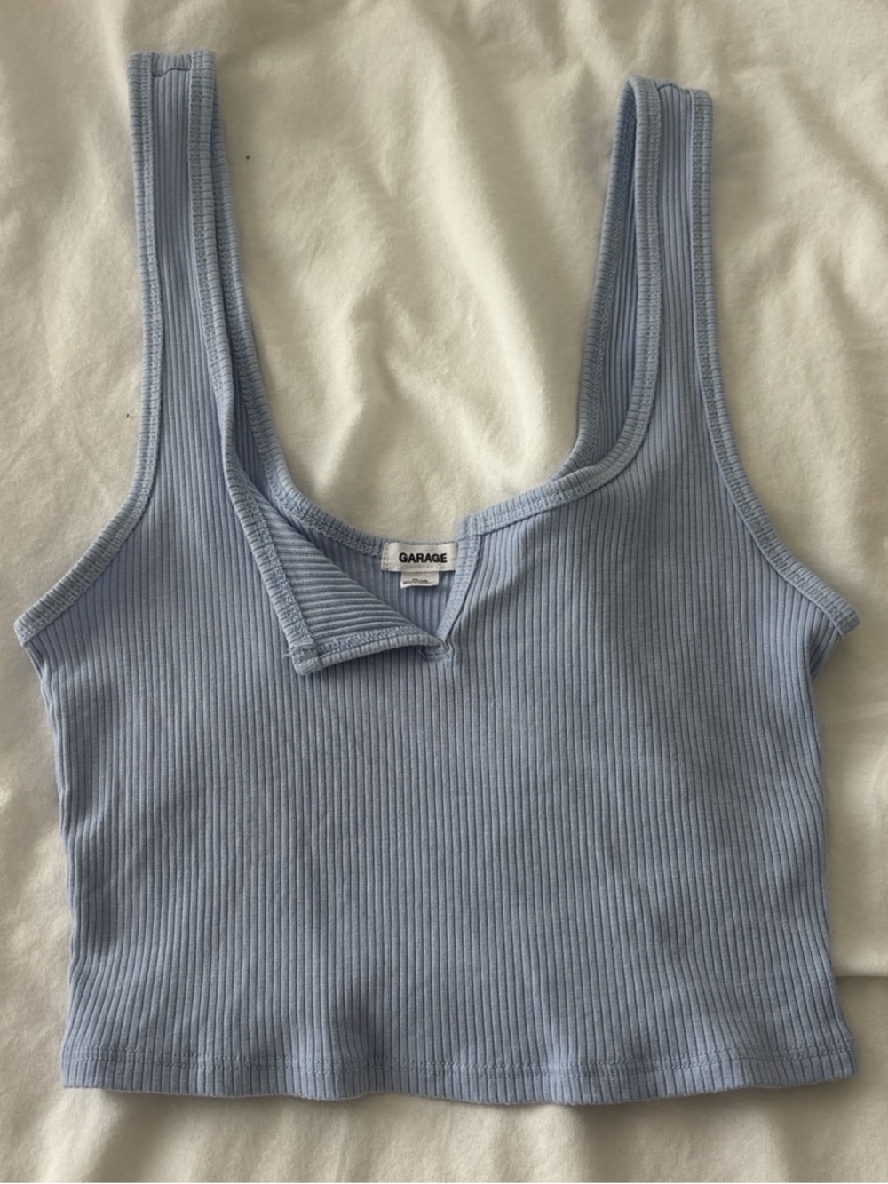 Garage Light Blue Ribbed V-Notch Cropped Tank